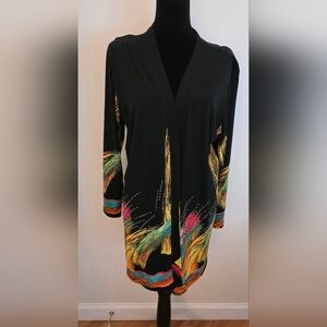 Valentina Art-To-Wear Paint Brush Rhinestone V- Neck Open Jacket Sz 1X